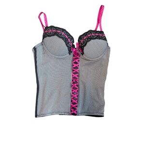 SOLD!!!***************SOLDPLAYBOY Black and Pink Striped Lace Camisole